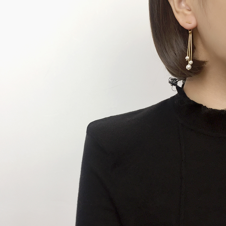 Gold Stick Pearl Drop Earrings Titanium Fashionabl