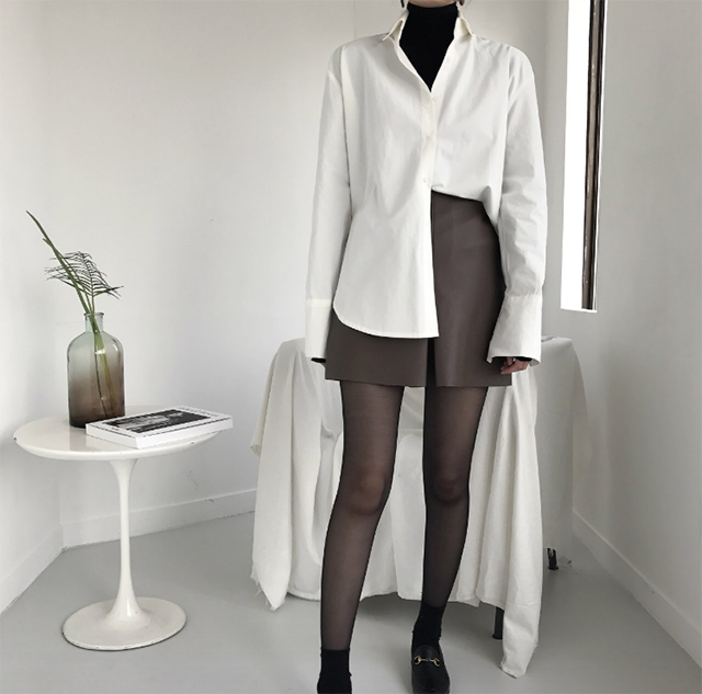 A line slit leather mini skirt 3color Casual desig