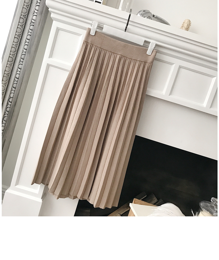 Mica La Fall Winter Pleated Knit Long Skirt Pleate