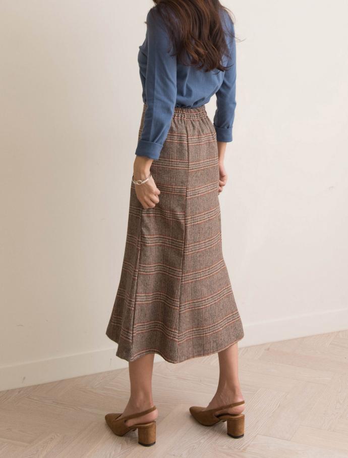 Autumn Winter Chess Long A Line Wool Wool Skirt Ch