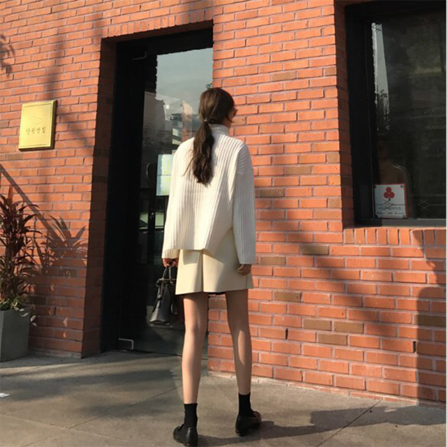 A line slit leather mini skirt 3color Casual desig