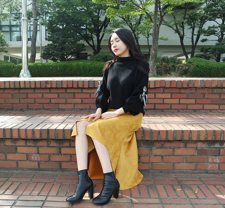 Suede incision Unlined Long skirt Samurai sniping 