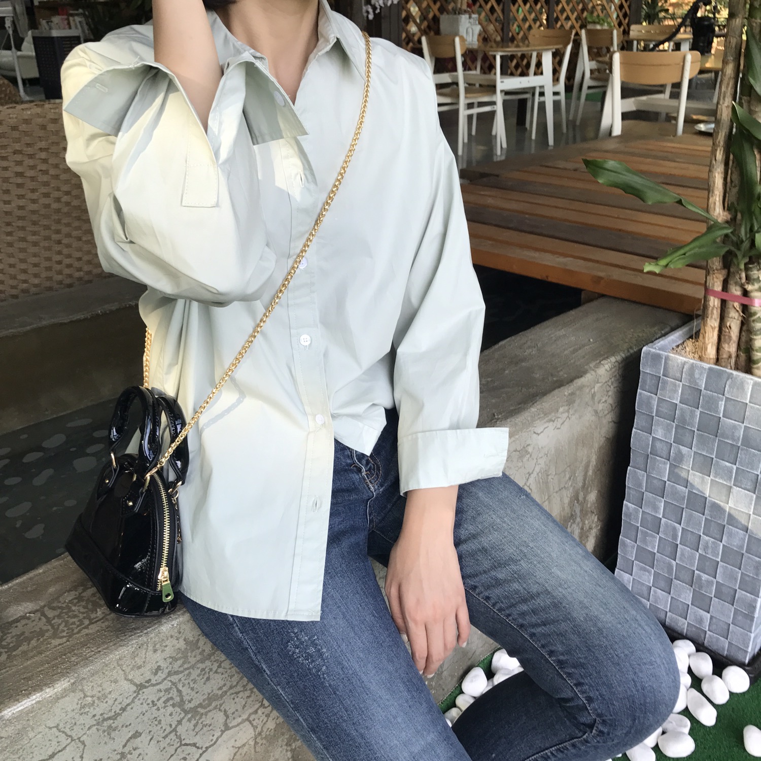 Autumn Basic Natural Mint Women Shirt Neat and cas