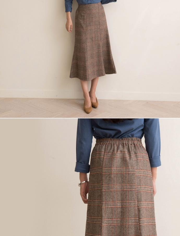 Autumn Winter Chess Long A Line Wool Wool Skirt Ch