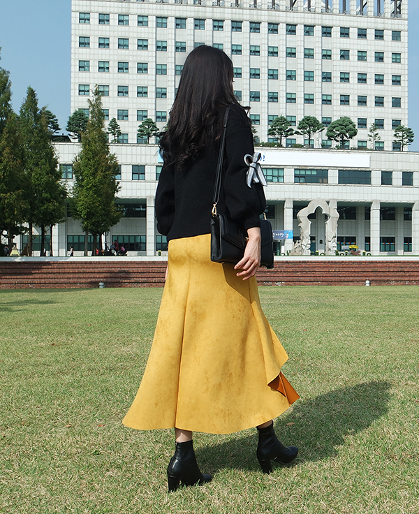 Suede incision Unlined Long skirt Samurai sniping 