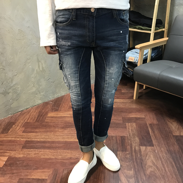 Korea Jeans Pants Cargo Damage Painting Men's J
