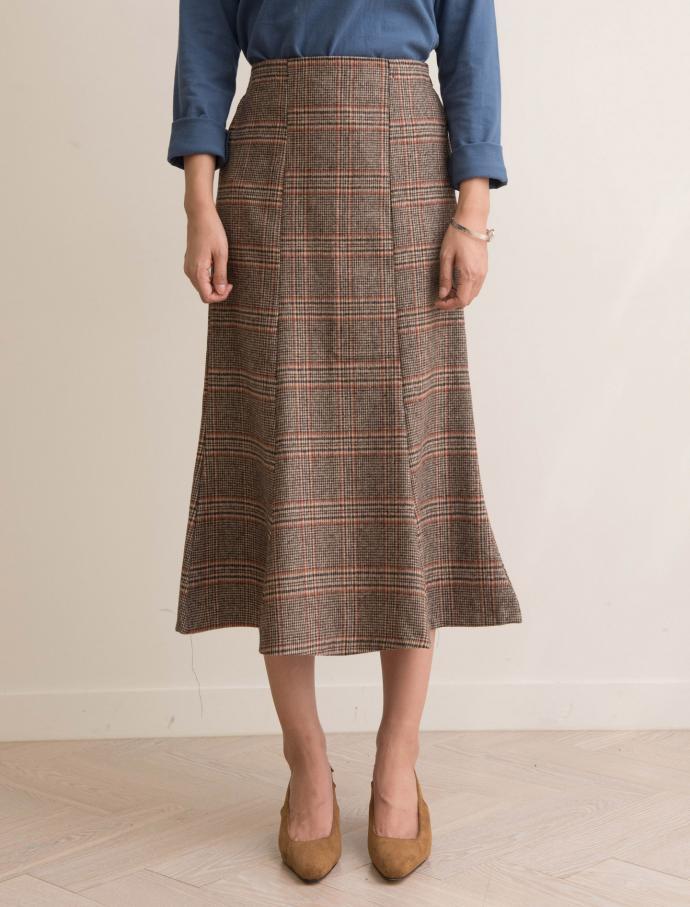 Autumn Winter Chess Long A Line Wool Wool Skirt Ch