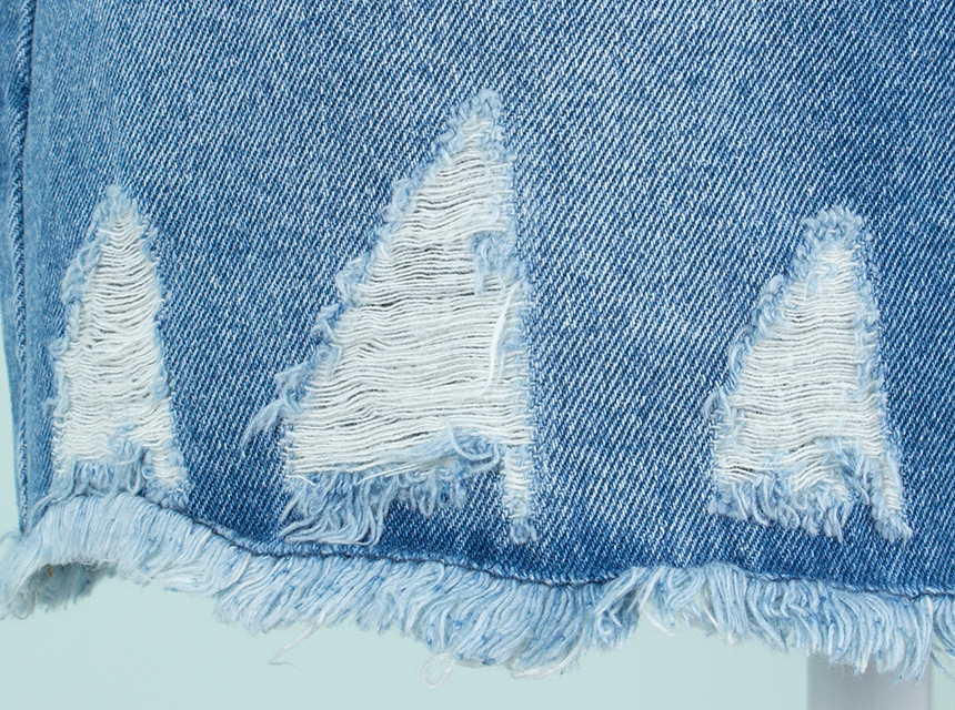 Denim Skirt H Line Damage Tear Chin 20s Female Hoo