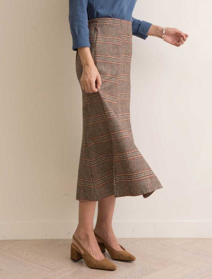Autumn Winter Chess Long A Line Wool Wool Skirt Ch