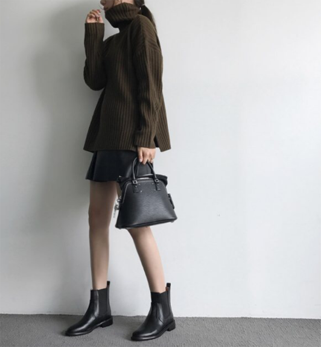 A line slit leather mini skirt 3color Casual desig