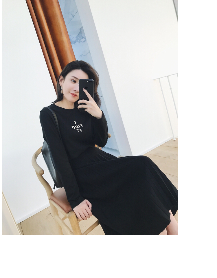 Mica La Fall Winter Pleated Knit Long Skirt Pleate