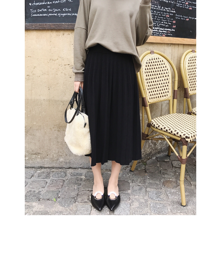 Mica La Fall Winter Pleated Knit Long Skirt Pleate