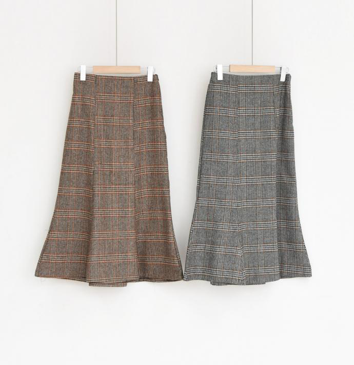 Autumn Winter Chess Long A Line Wool Wool Skirt Ch