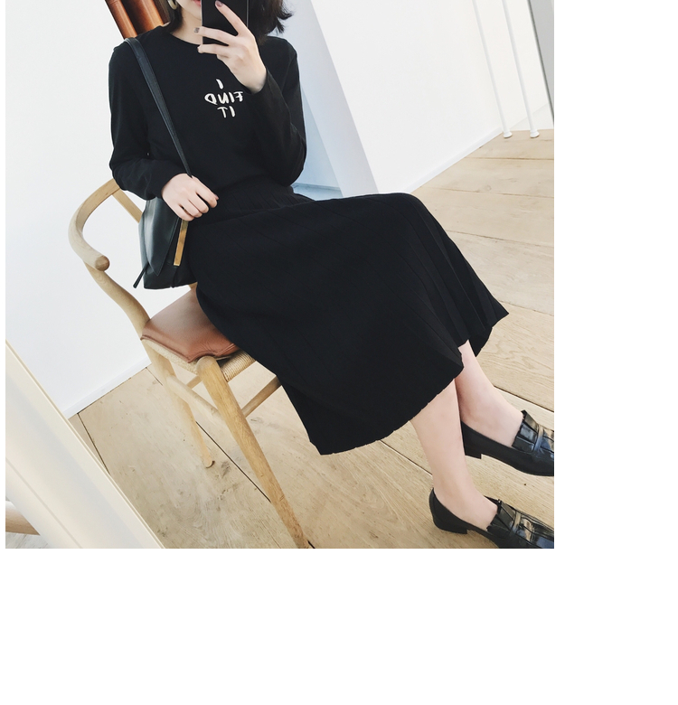 Mica La Fall Winter Pleated Knit Long Skirt Pleate