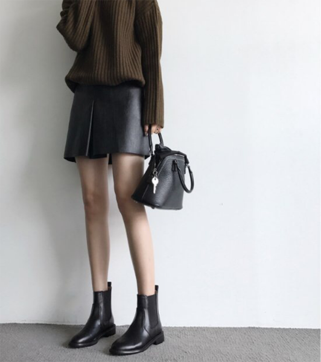 A line slit leather mini skirt 3color Casual desig