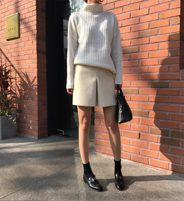 A line slit leather mini skirt 3color Casual desig