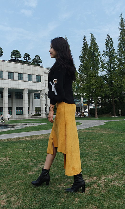 Suede incision Unlined Long skirt Samurai sniping 