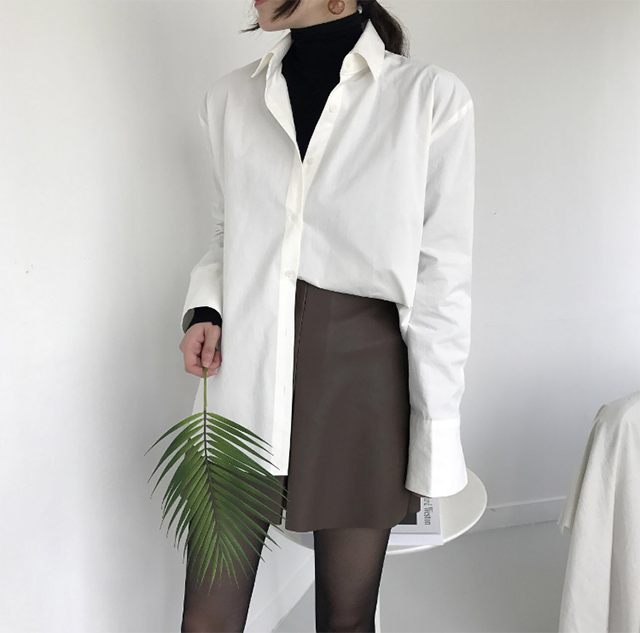 A line slit leather mini skirt 3color Casual desig