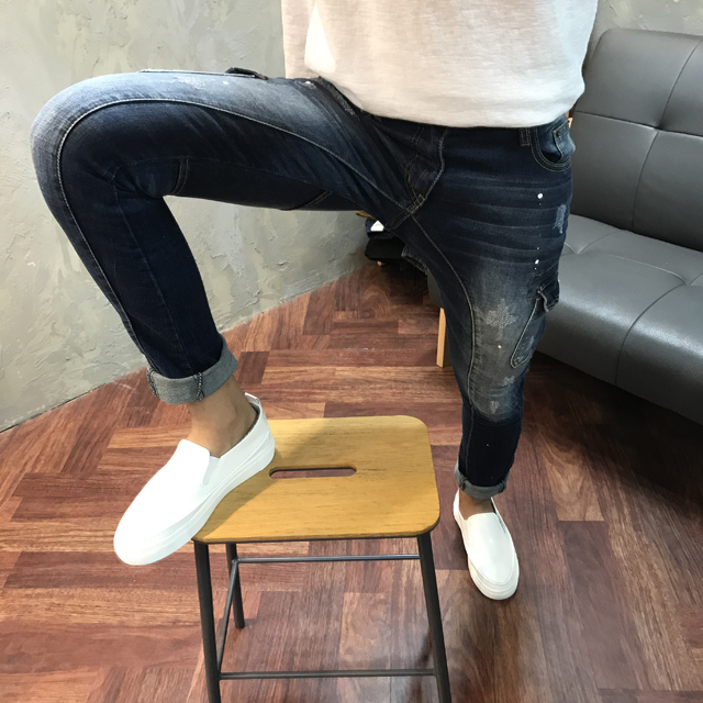 Korea Jeans Pants Cargo Damage Painting Men's J