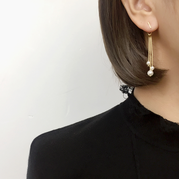 Gold Stick Pearl Drop Earrings Titanium Fashionabl