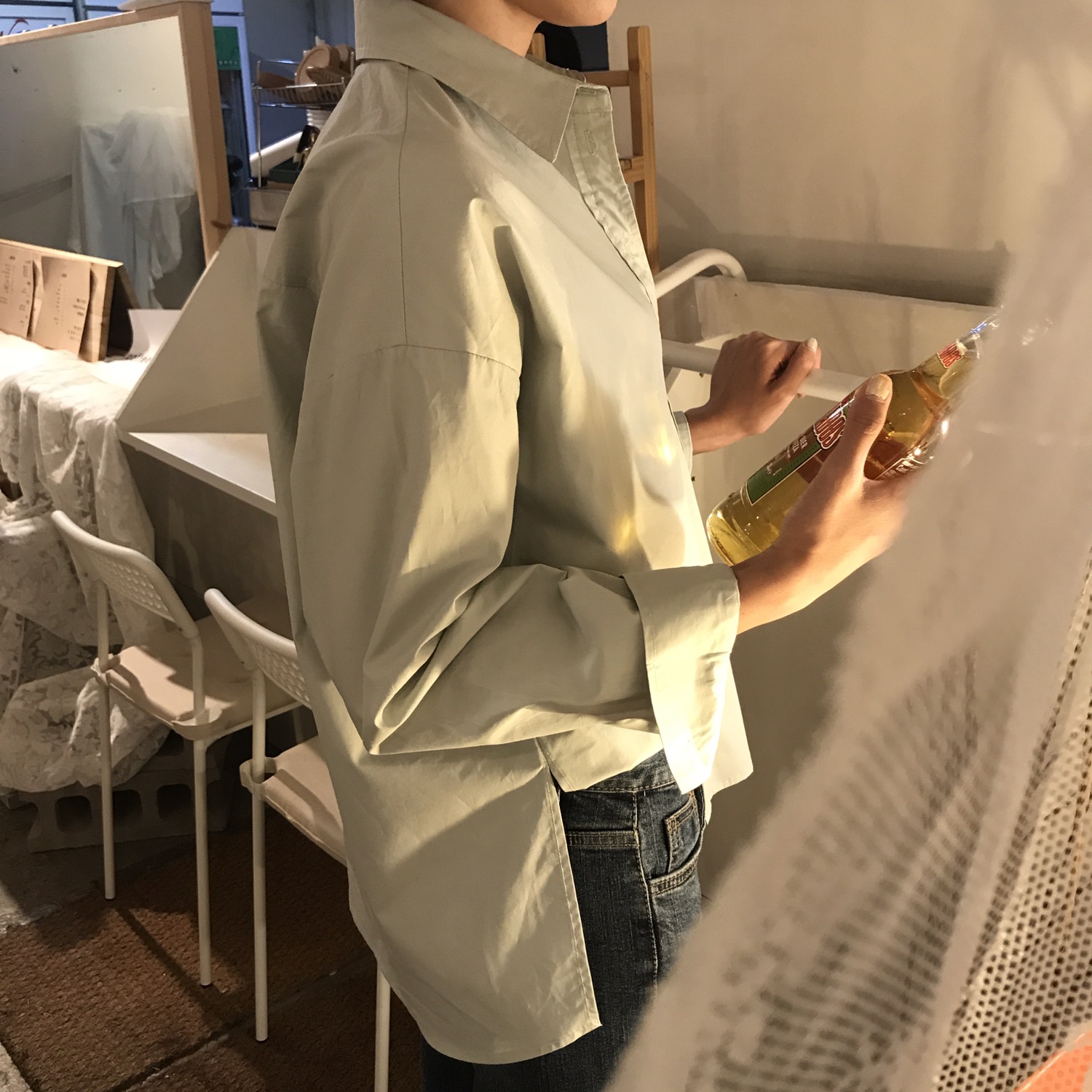 Autumn Basic Natural Mint Women Shirt Neat and cas