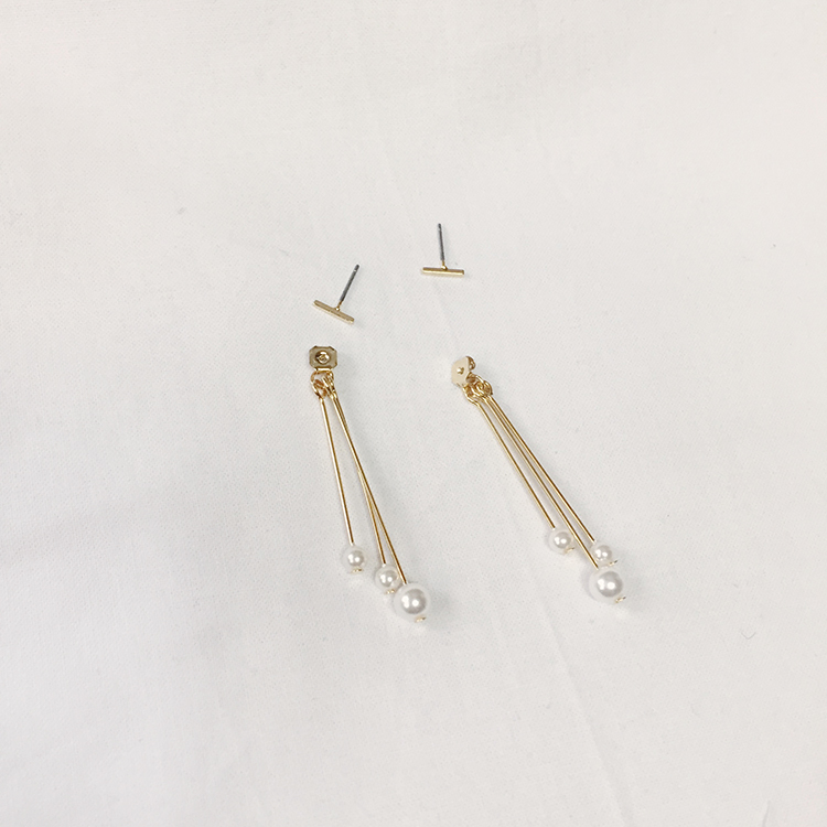 Gold Stick Pearl Drop Earrings Titanium Fashionabl