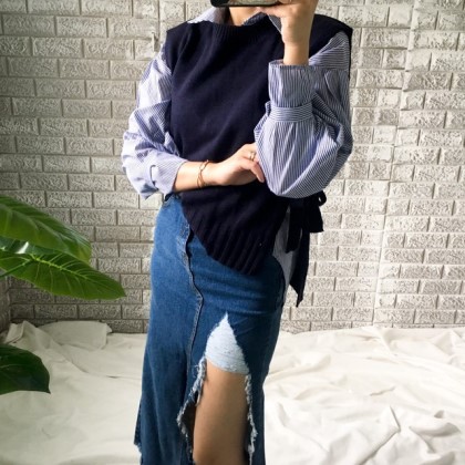 Denim Skirt Uneven Long Dance Sexy Look Girl Crush