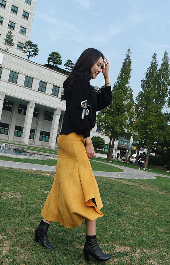 Suede incision Unlined Long skirt Samurai sniping 