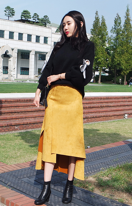 Suede incision Unlined Long skirt Samurai sniping 