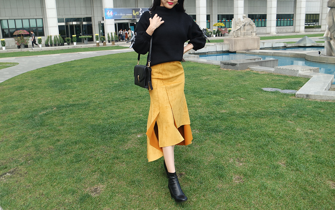 Suede incision Unlined Long skirt Samurai sniping 