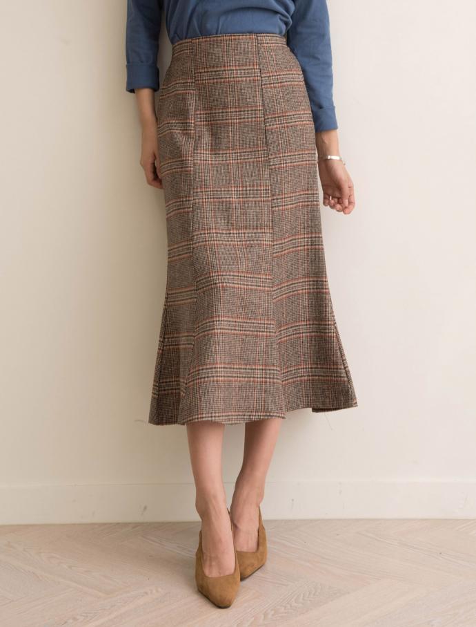 Autumn Winter Chess Long A Line Wool Wool Skirt Ch