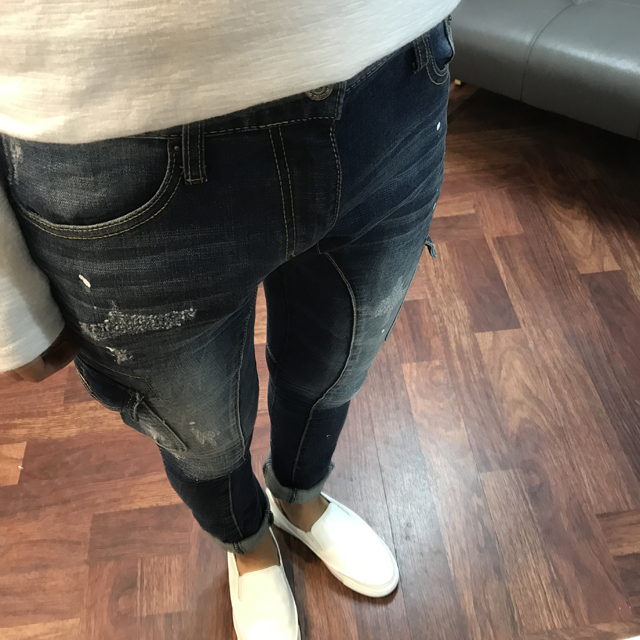 Korea Jeans Pants Cargo Damage Painting Men's J