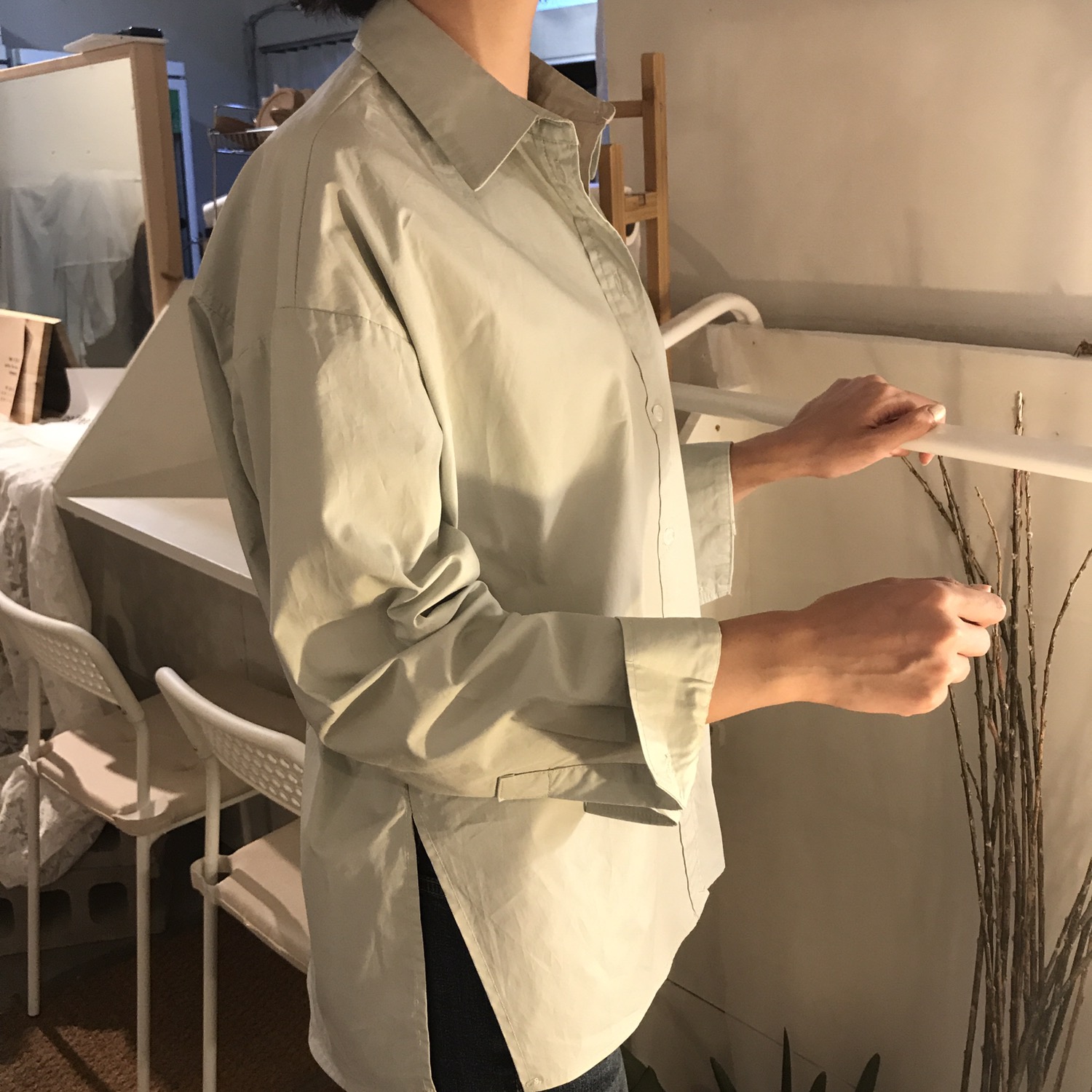 Autumn Basic Natural Mint Women Shirt Neat and cas