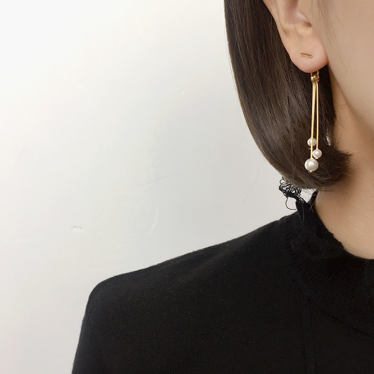 Gold Stick Pearl Drop Earrings Titanium Fashionabl