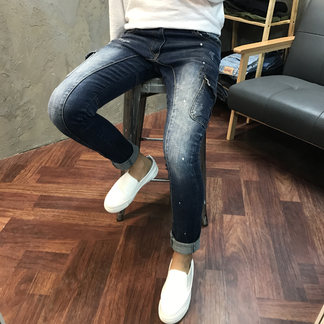 Korea Jeans Pants Cargo Damage Painting Men's J