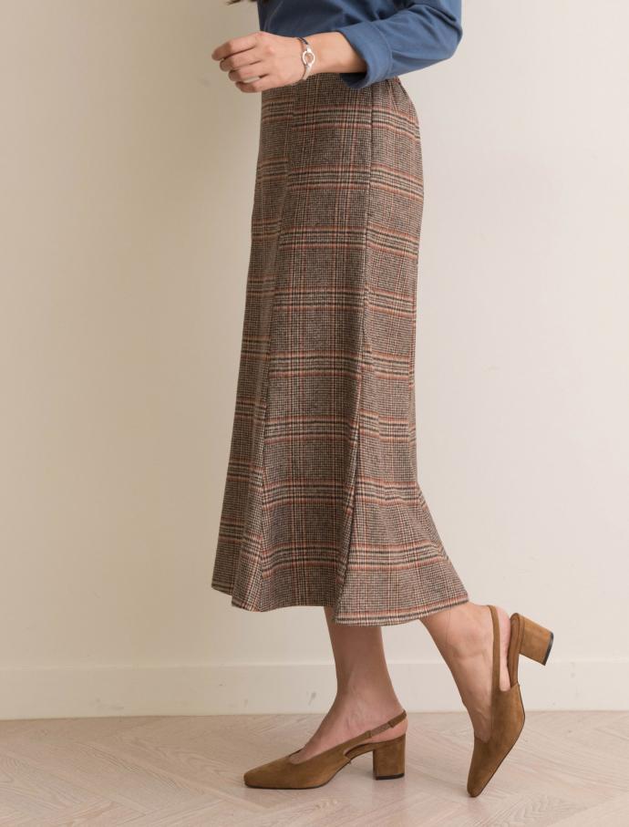 Autumn Winter Chess Long A Line Wool Wool Skirt Ch
