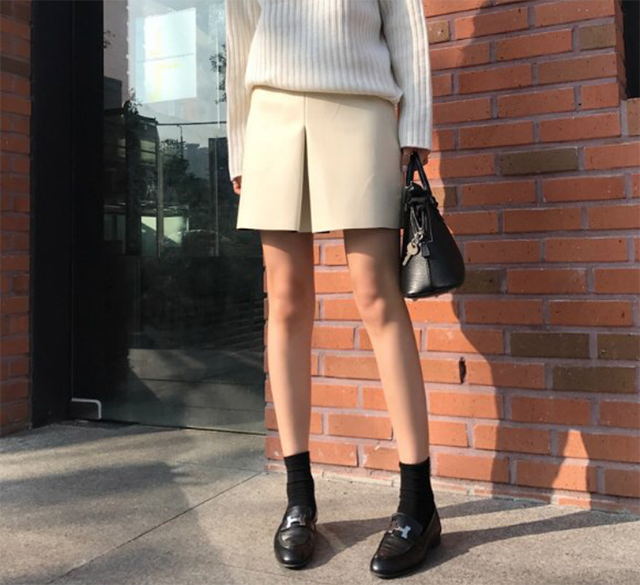 A line slit leather mini skirt 3color Casual desig