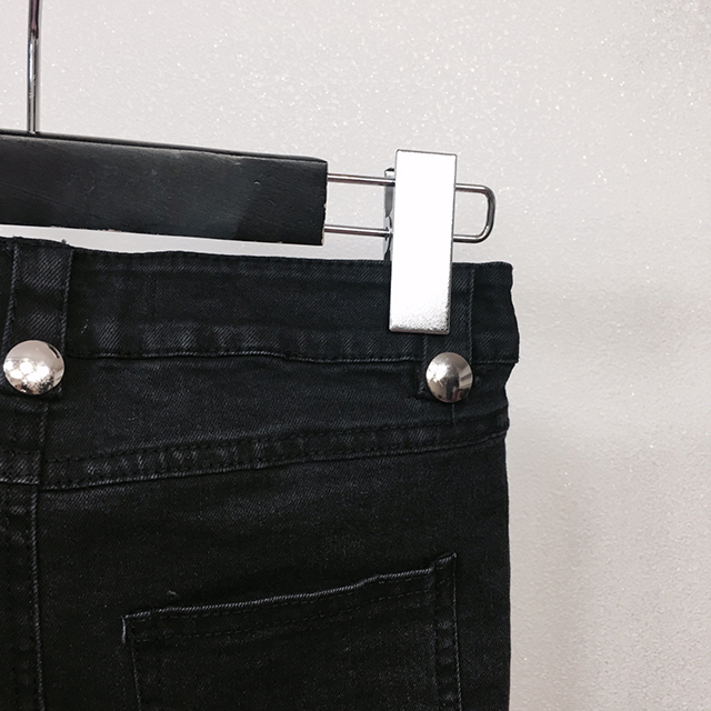 Korea Jeans Pants High Waist Eyelet Zipper Point S