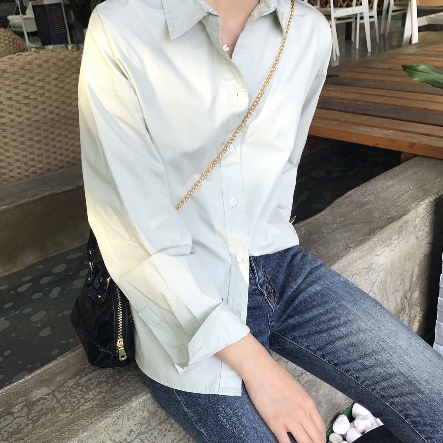 Autumn Basic Natural Mint Women Shirt Neat and cas