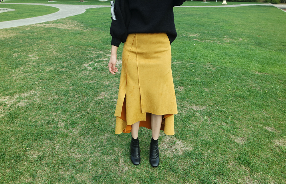 Suede incision Unlined Long skirt Samurai sniping 