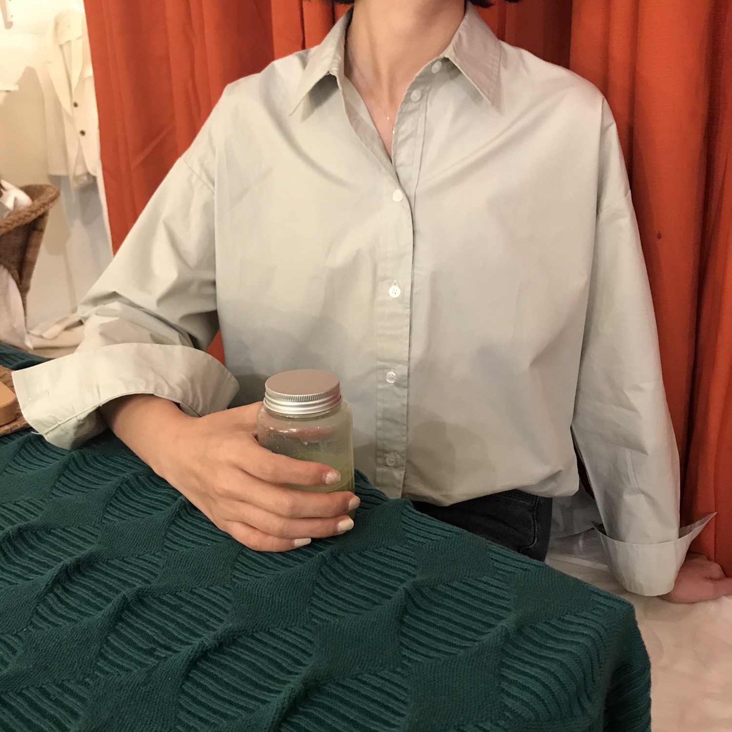 Autumn Basic Natural Mint Women Shirt Neat and cas