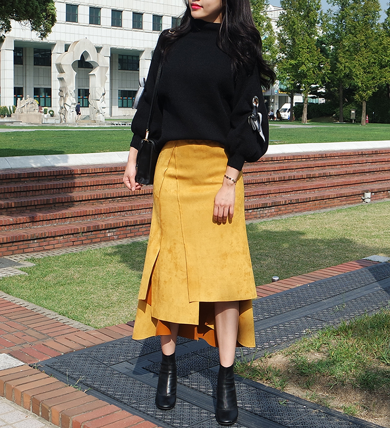 Suede incision Unlined Long skirt Samurai sniping 