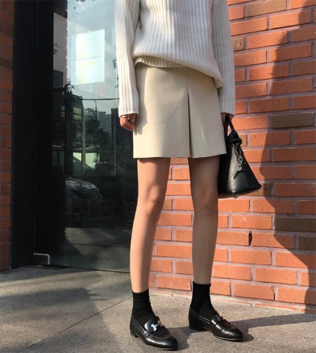 A line slit leather mini skirt 3color Casual desig