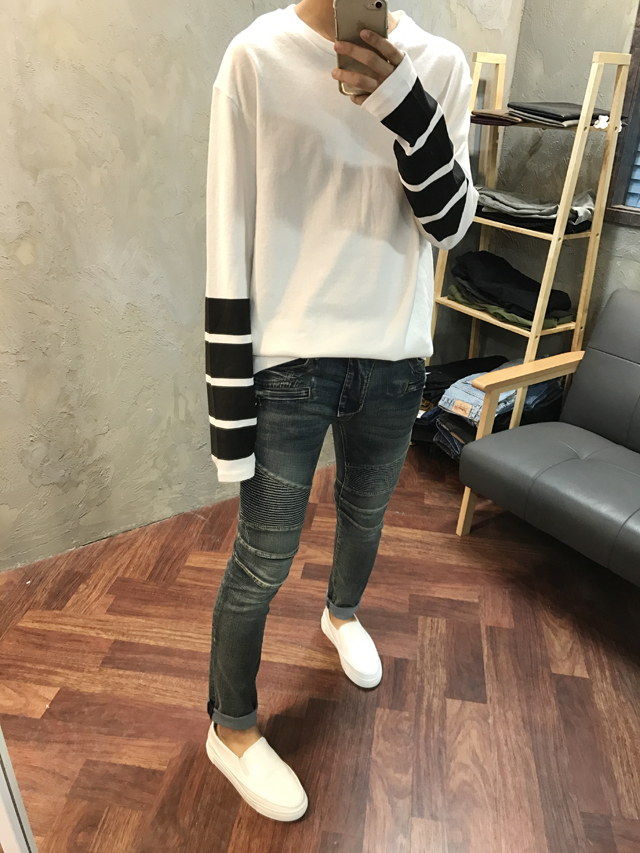 Korea Jeans Pants Knocking Embossed Jeans Pants Me