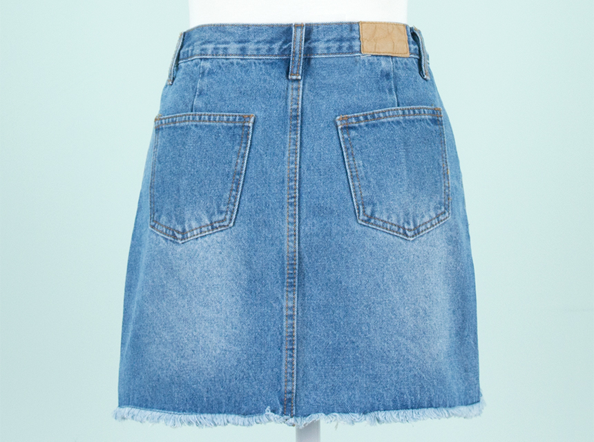 Denim Skirt H Line Damage Tear Chin 20s Female Hoo