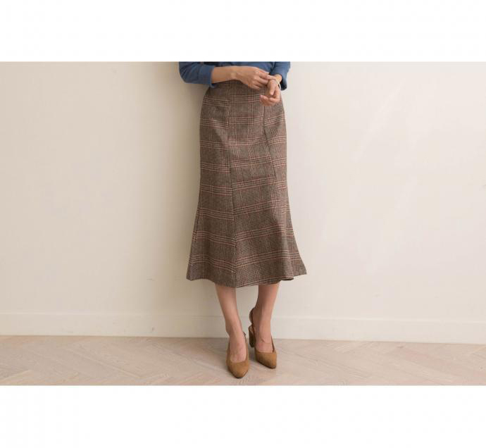 Autumn Winter Chess Long A Line Wool Wool Skirt Ch