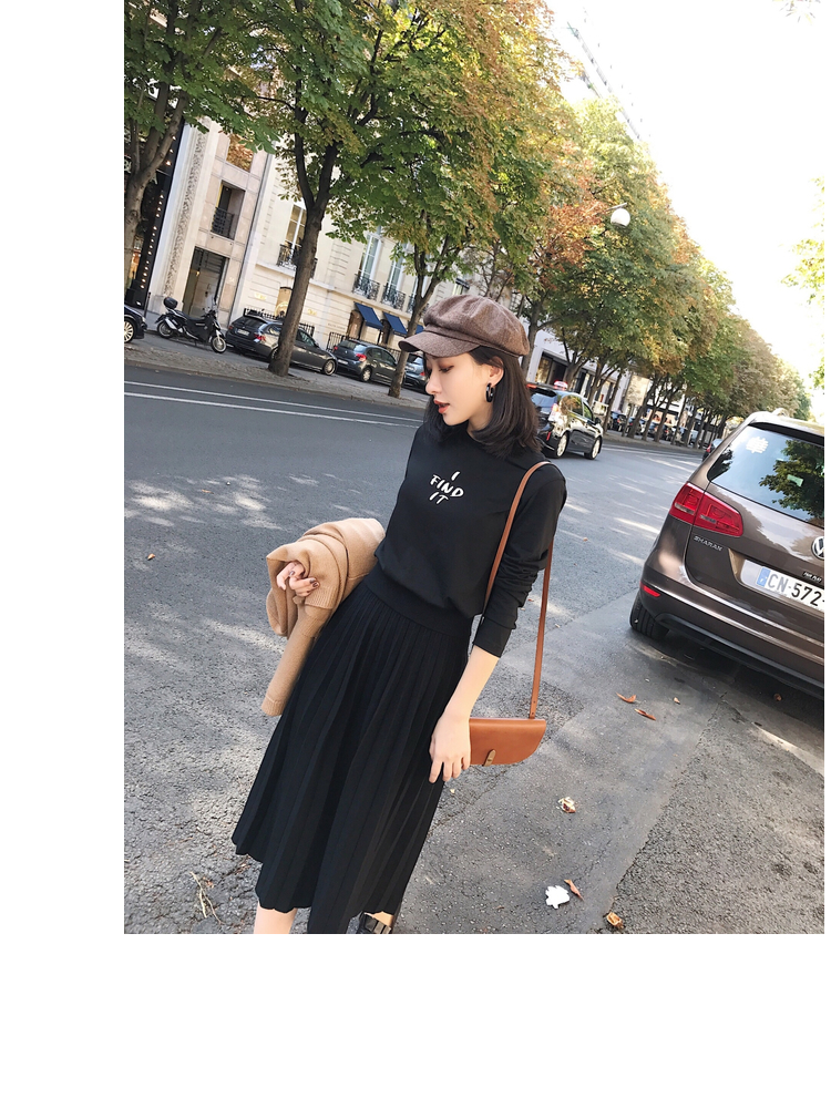 Mica La Fall Winter Pleated Knit Long Skirt Pleate