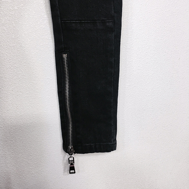Korea Jeans Pants High Waist Eyelet Zipper Point S