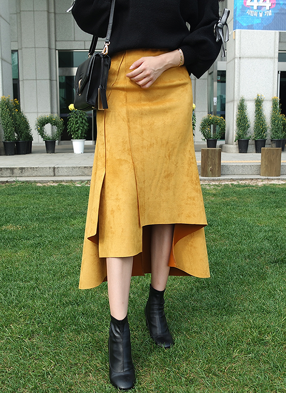 Suede incision Unlined Long skirt Samurai sniping 