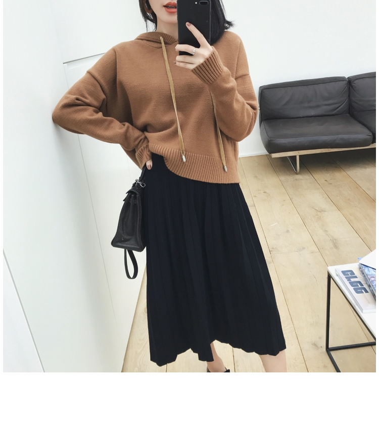 Mica La Fall Winter Pleated Knit Long Skirt Pleate